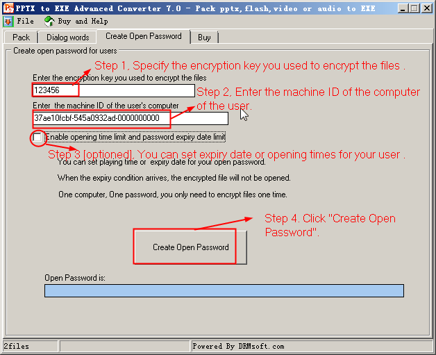 how to create open password for protected pptx
