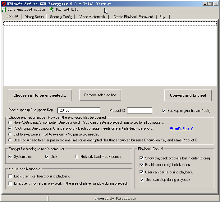 DRMsoft SWF to EXE Encrypter screen shot